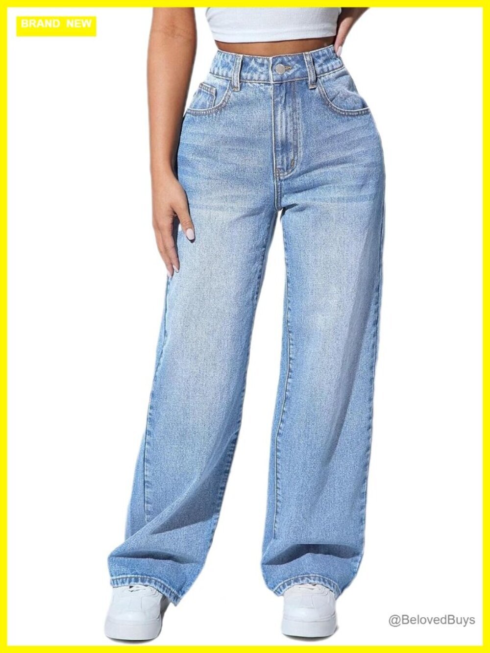 High Waisted Wide Leg Stretch Denim Jeans Straight Leg Boyfriend Style